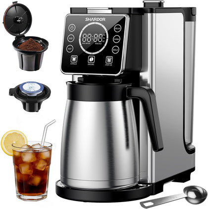 Programmable 5 Cup Drip Coffee Maker, Single Serve Hot & Iced Coffee Machine for K Cup & Grounds, 95oz Removable