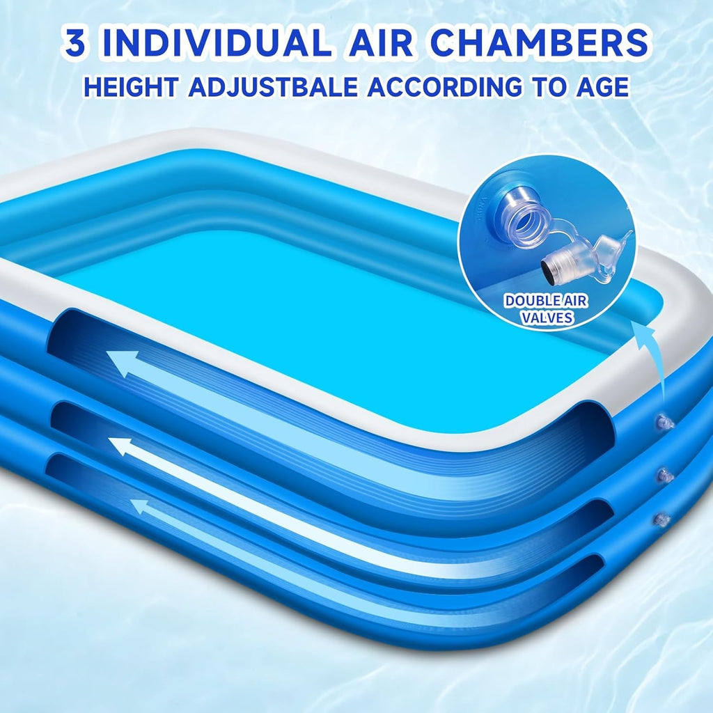 Inflatable Swimming Pool for Kids and Adults- 118" x 68" x 22" Family Full-Sized Blow Up Pools for kids -Thickened