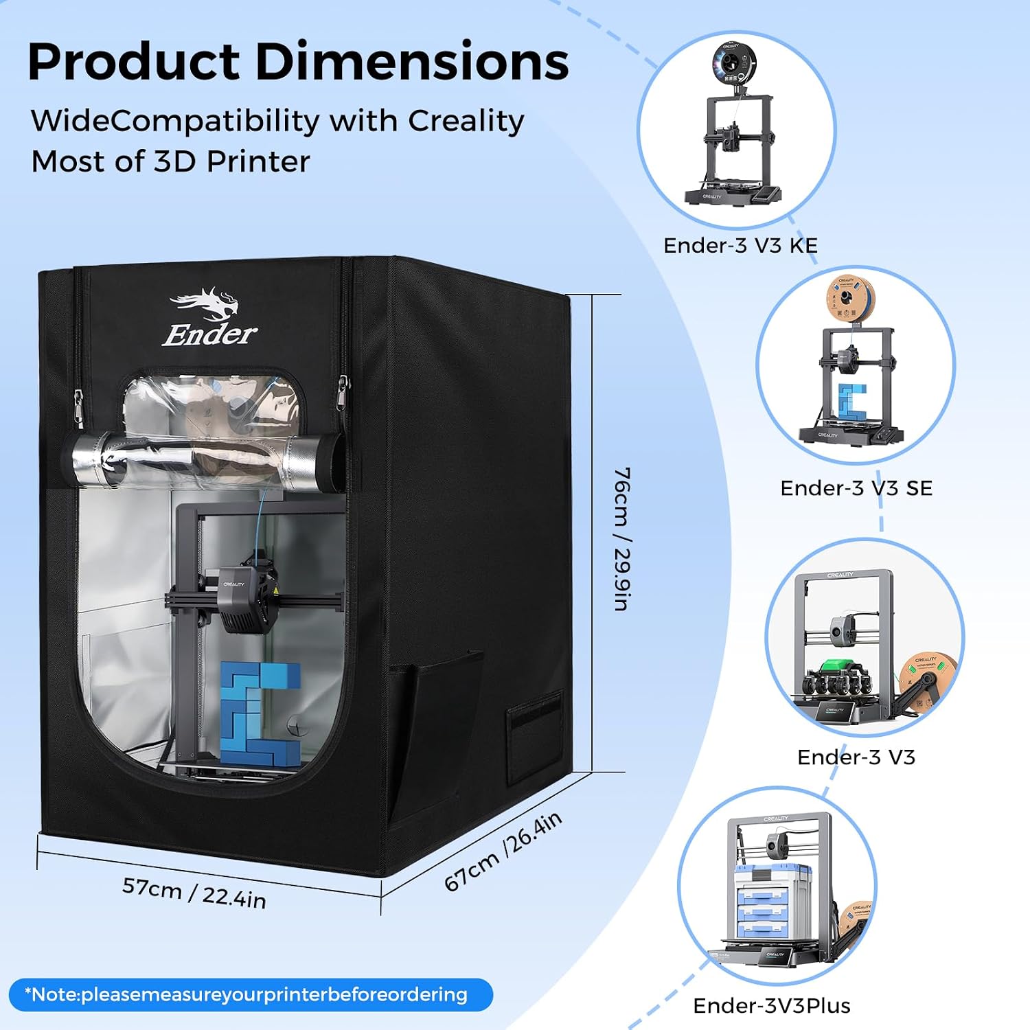 3D Printer Enclosure with Exhaust Fan Interface Fireproof&Dustproof Tent Constant Temperature Protective Cover Room