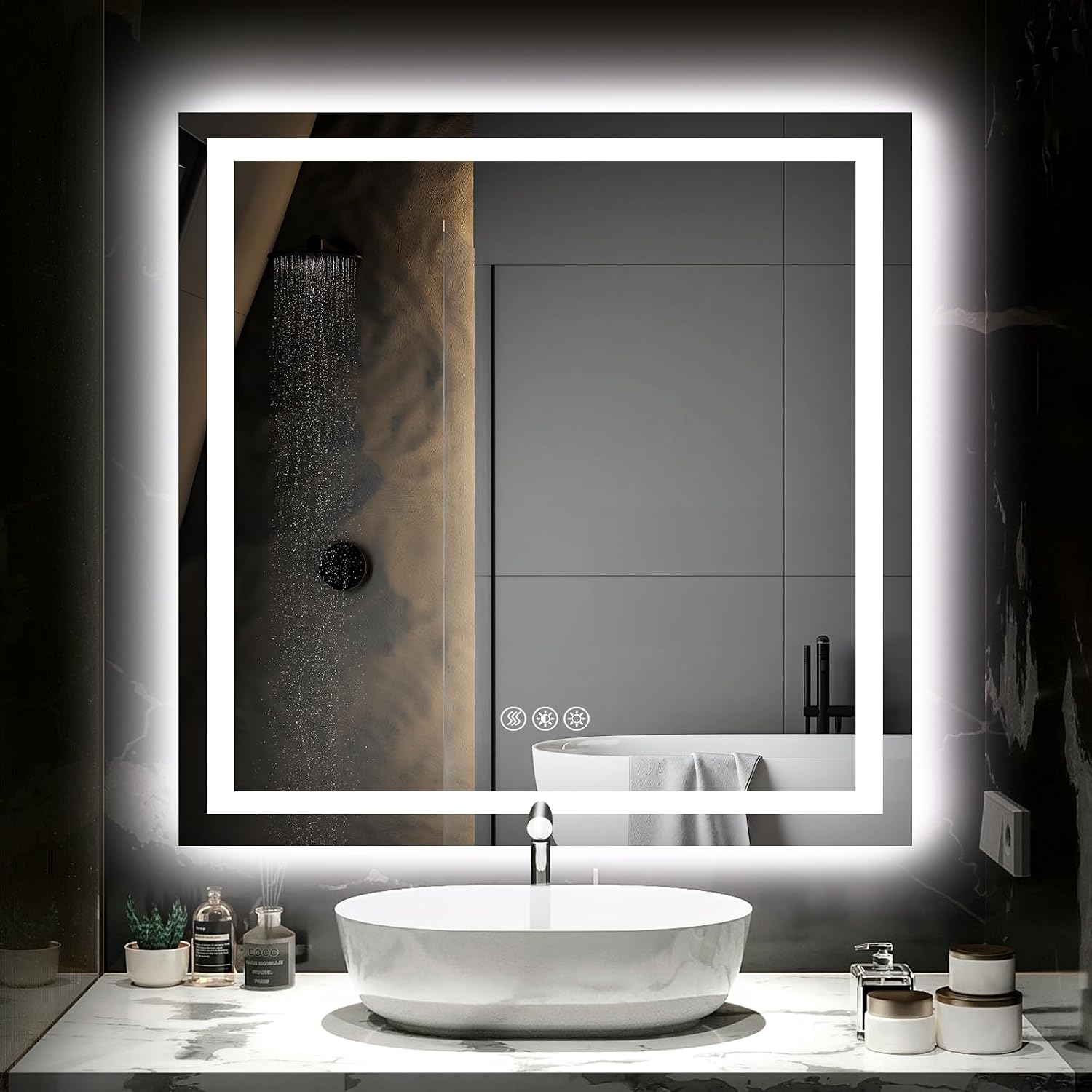 36"X36" LED Bathroom Mirror with Lights, Anti-Fog, Dimmable, Backlit + Front Lit, Smart Bathroom Vanity Mirror