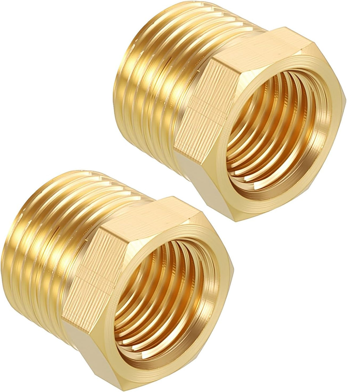 Pack of 2, 3/8" NPT Male to 1/4" NPT FeMale Solid Brass Hex Bushing