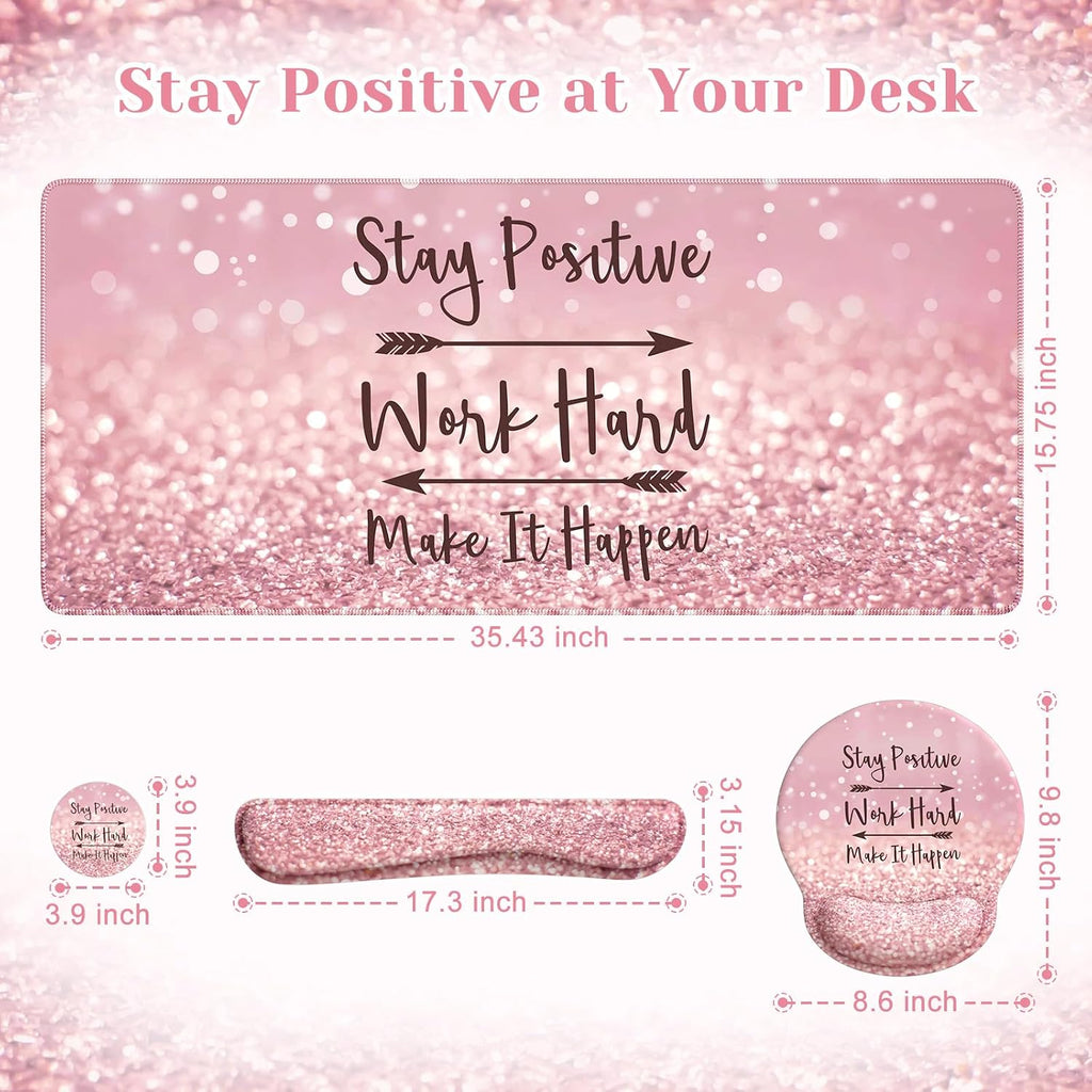Pink Ergonomic Mouse Pad with Wrist Rests Set for Desk Accessories