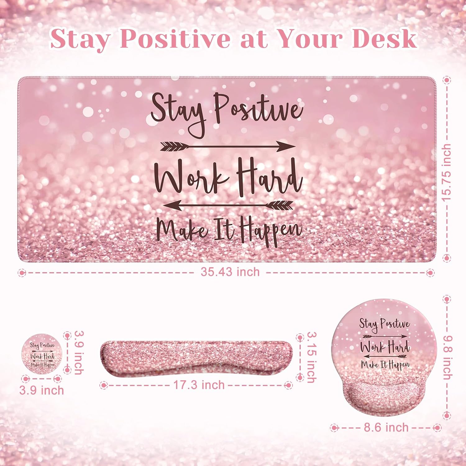 Pink Ergonomic Mouse Pad with Wrist Rests Set for Desk Accessories