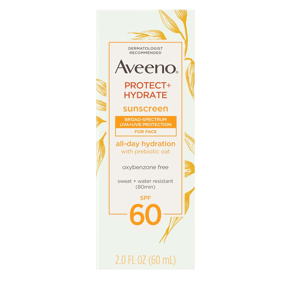 Aveeno Protect + Hydrate Face Sunscreen, SPF 60 Broad Spectrum, for Sensitive Skin, Travel Size, Water Resistant (80