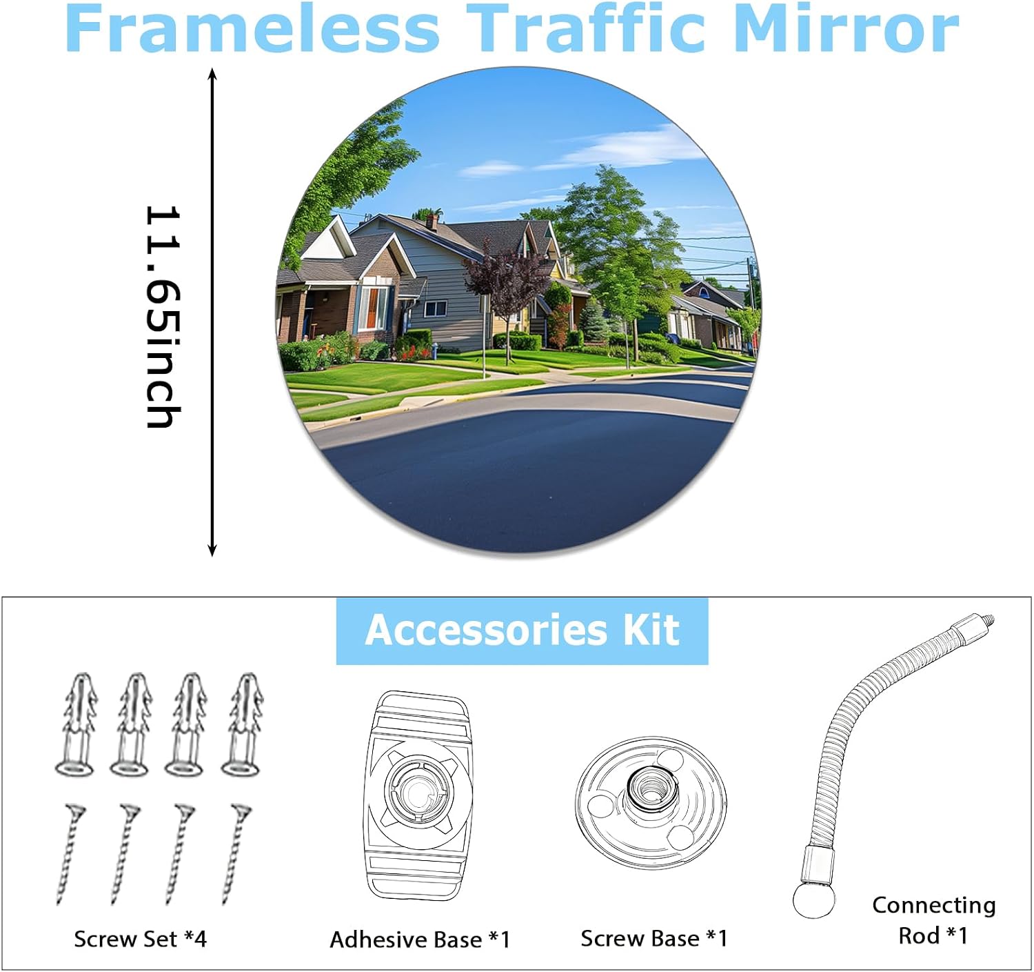 Convex Mirror 11.65" Adjustable Acrylic Wide Angle View Traffic Mirror for Bedroom Enhanced Security Coverage in