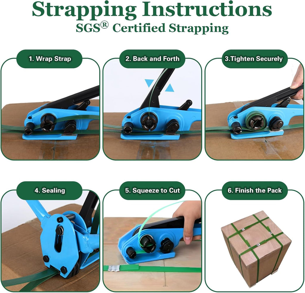 Banding Strapping Kit, Pallet Strapping Kit, Packaging Banding Tool with 5/8" Width, 1000' Length Polyester Strapping