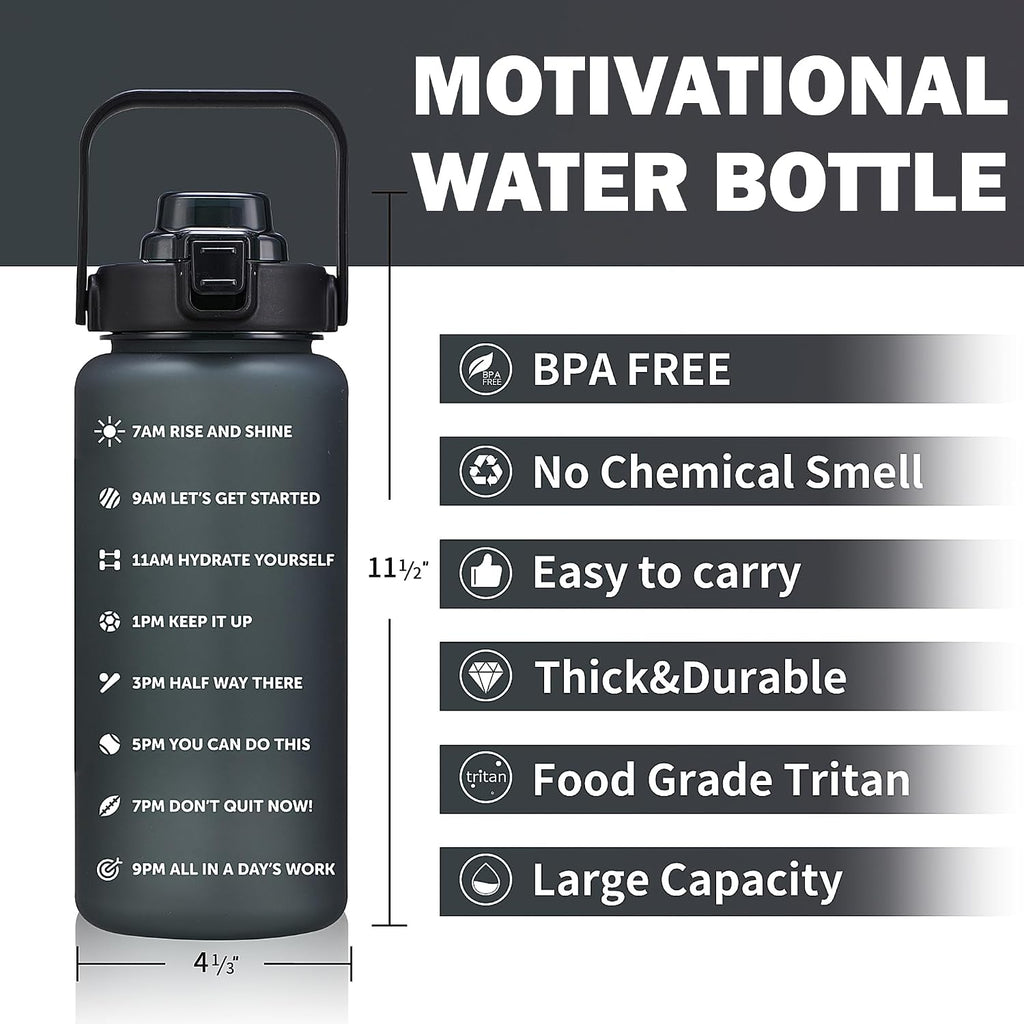 64oz,100oz,128oz Large Motivational Water Bottle with Time Marker, Leakproof & BPA Free Half Gallon Big Water Bottle