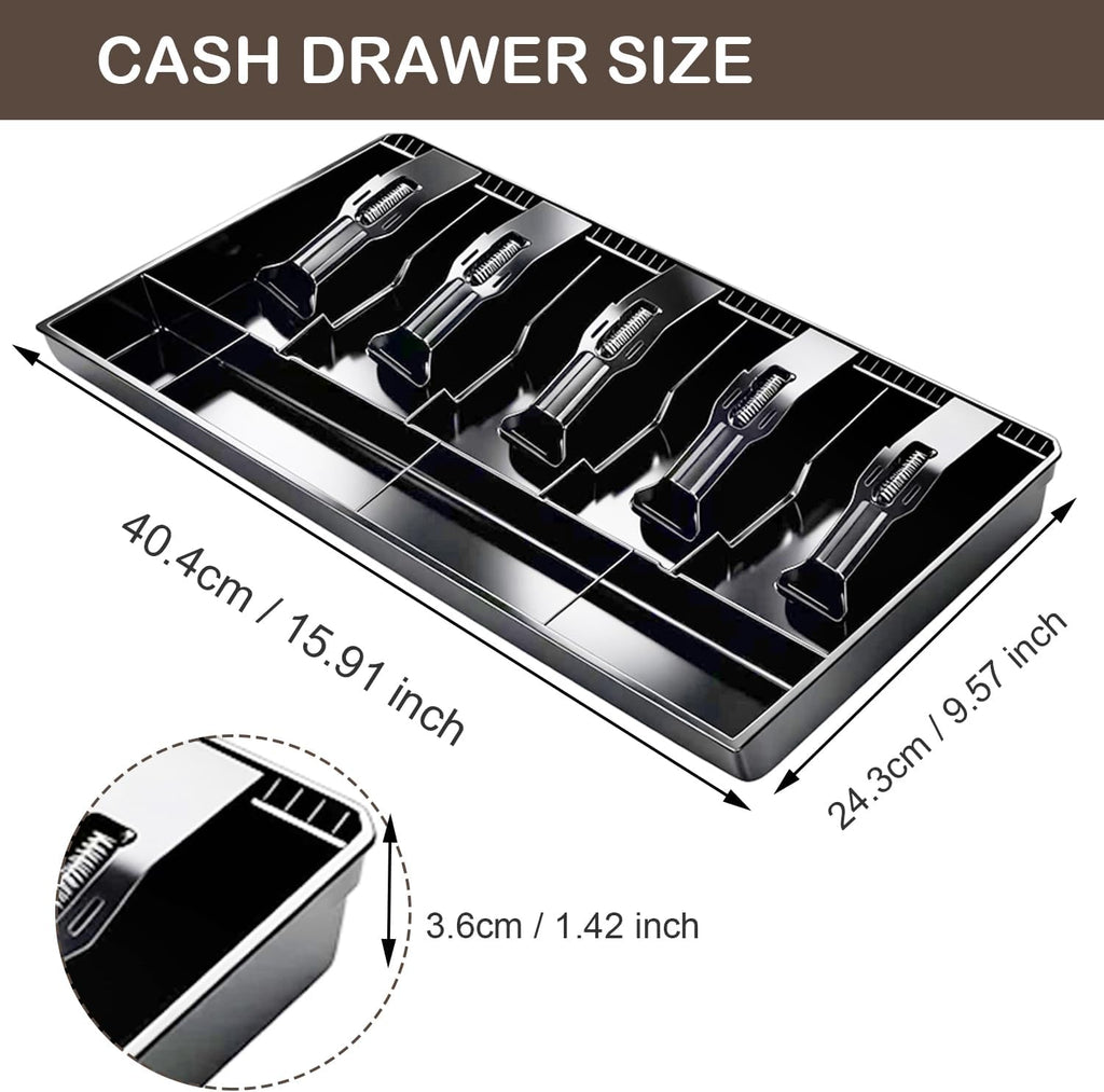 Cash Register Drawer for Money Storage, Cash Tray with 5 Bill/4 Coin Compartments for Supermarkets, Shops, Hotels