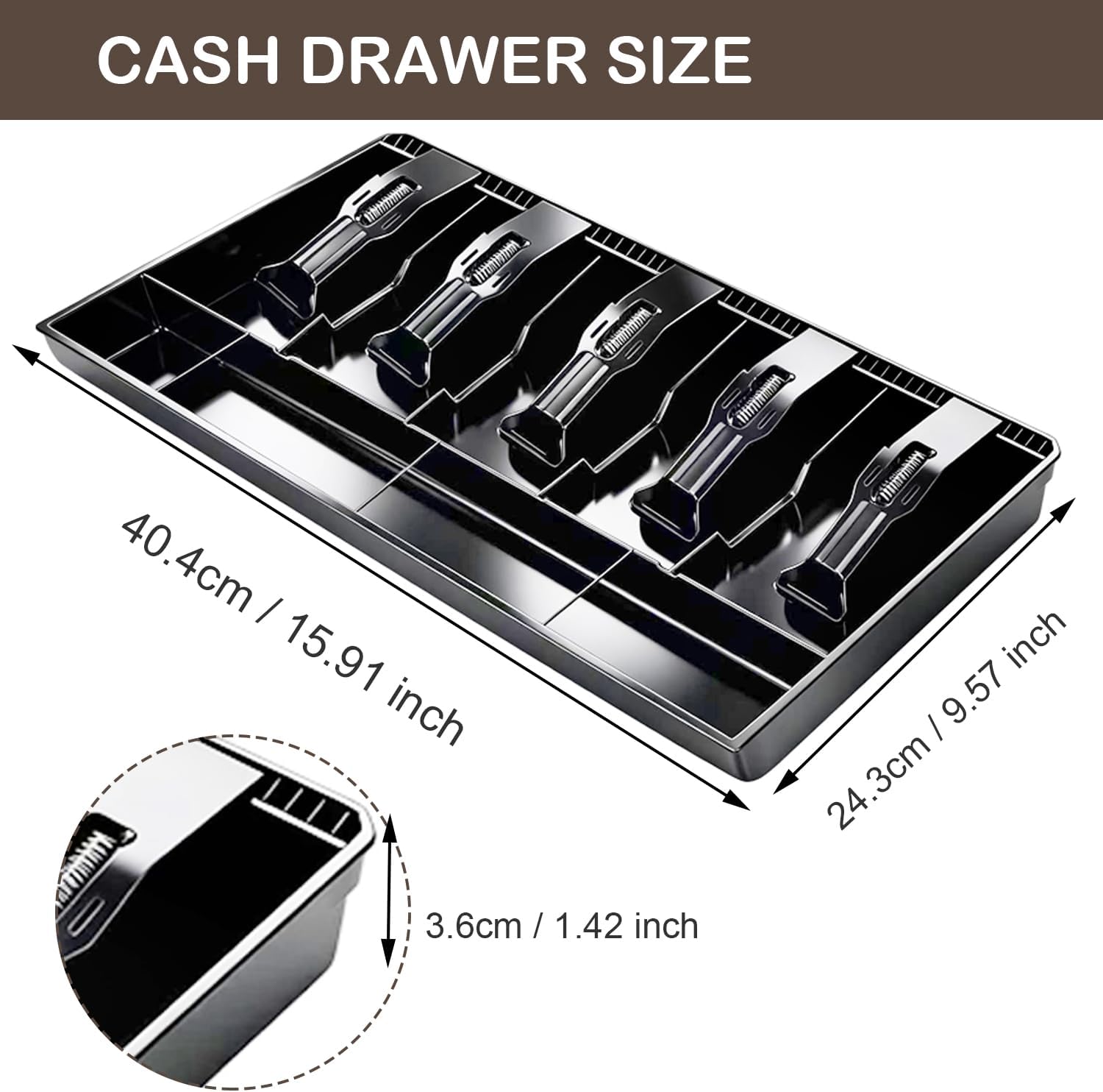Cash Register Drawer for Money Storage, Cash Tray with 5 Bill/4 Coin Compartments for Supermarkets, Shops, Hotels