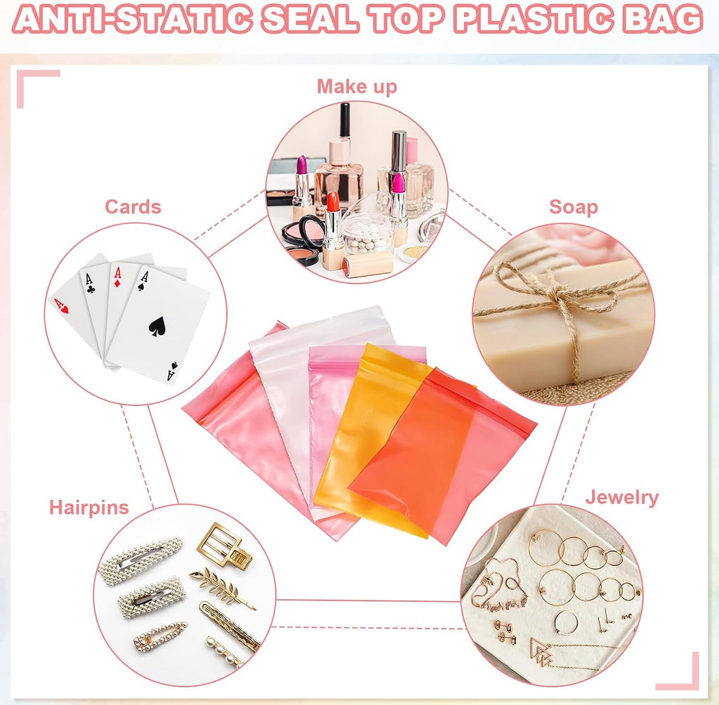 Anti-Static Seal Top Plastic Bag 4.7 Mil 2" x 3" Pink 100Pcs