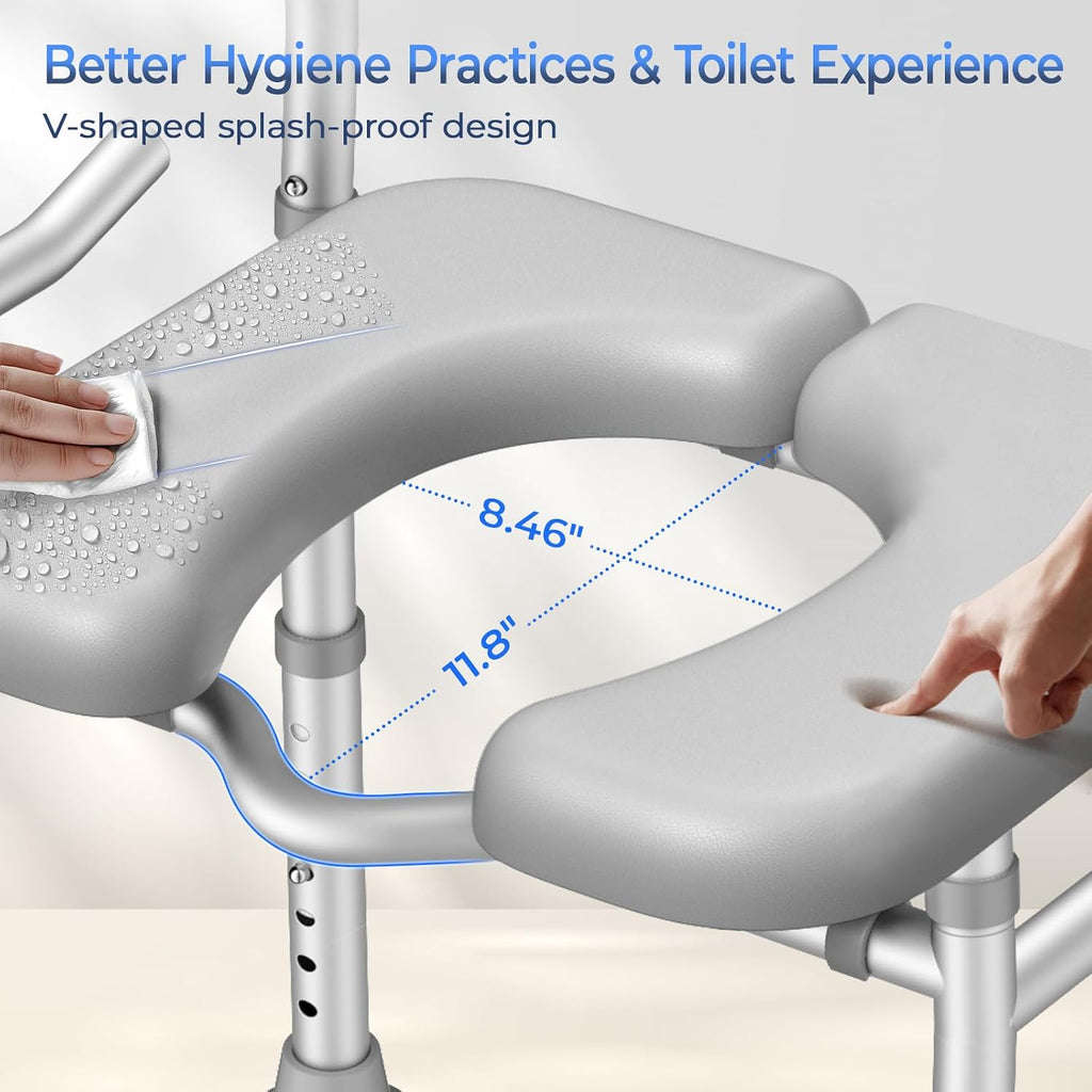 Toilet Seat Risers for Seniors, Raised Toilet Seat with Handles with Adjustable Height & Width, Soft Padded Seat