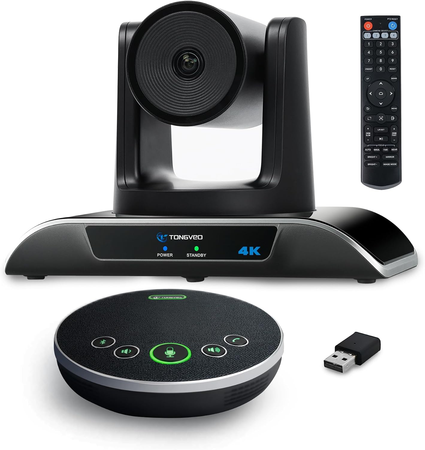 4K Conference Room Camera System with Gesture Control, AI Auto-Tracking PTZ Camera 5X Digital Zoom with Speakerphone
