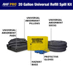 AWF PRO 20 Gallon Universal Spill Kit Refill, 56 Pieces