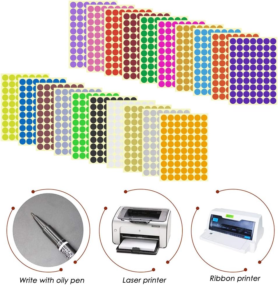 2800-Pack 3/4 Inch Round Color Coding Dots - 20 Vibrant Neon Colors, Removable Sticker Labels (70 per Sheet)