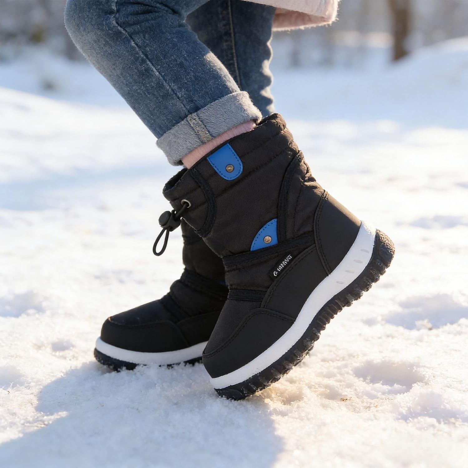 Kids Outdoor Winter Snow Boots, Warm Fur Lined | Waterproof Oxford Upper,Moisture-resistant Exterior,Non-Slip TPR