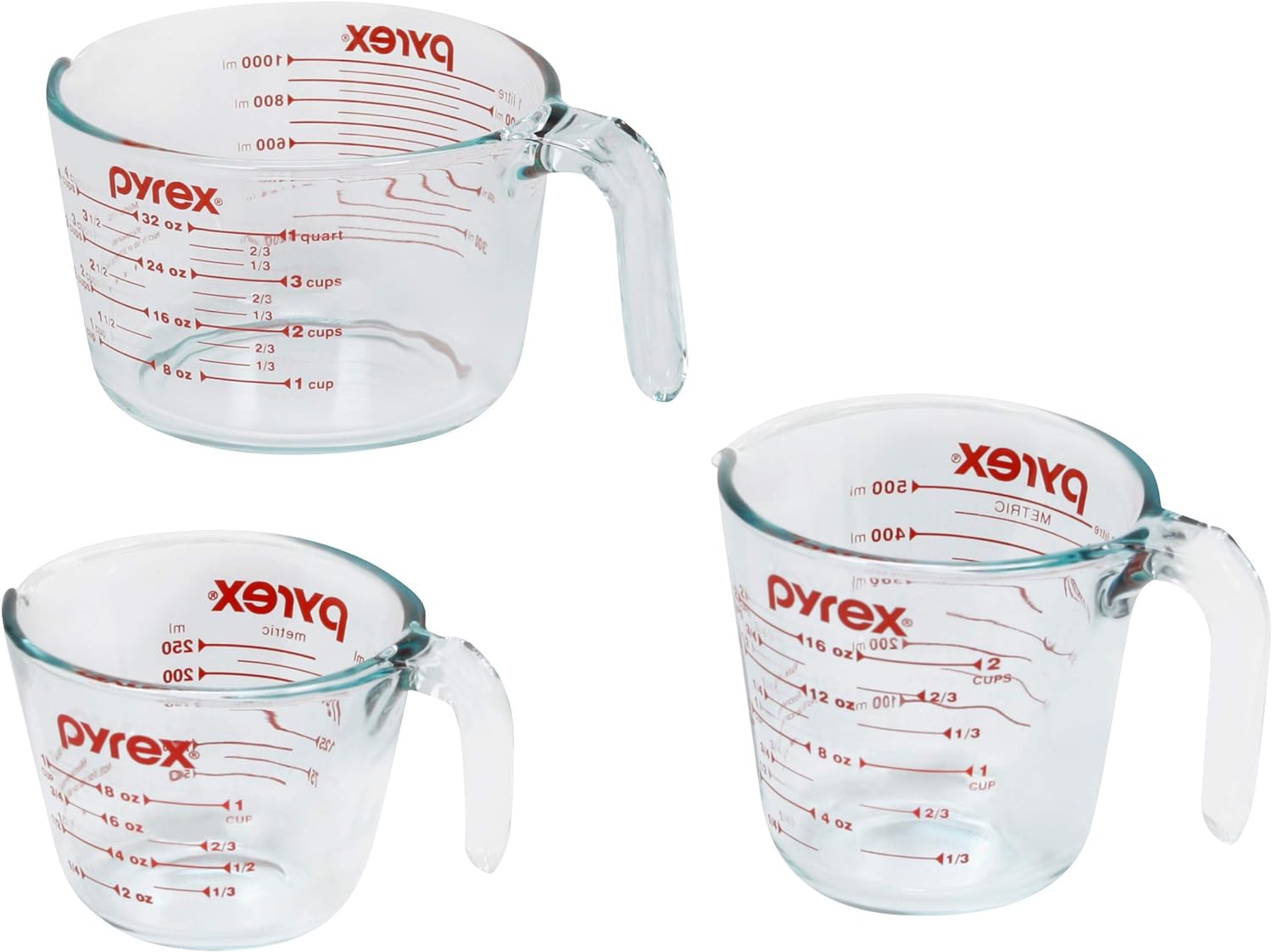 Essentials (3-Pack) Glass Measuring Cups Set, (1, 2 & 4 Cup) Measuring Cups For Prepping, Baking and Cooking