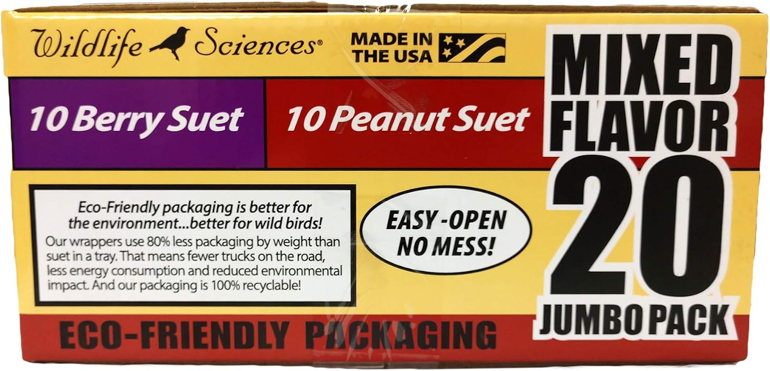 Suet Cake Jumbo Mixed 20 Pack | 10 Peanut & 10 Berry 10.5 oz. Suet Cakes for Wild Birds