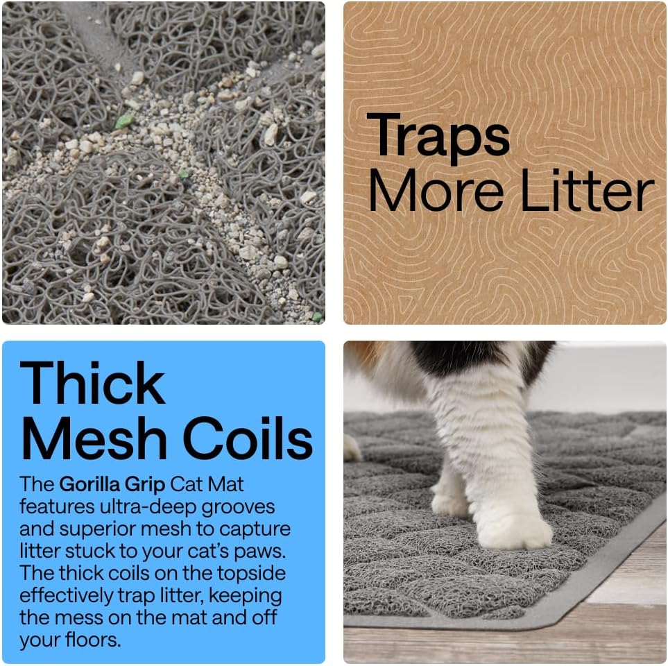 Cat Litter Box Mat, Cushioned Coil Mesh Litter Trapping Mats, Scatter Control Supplies for Less Mess, Phthalate Free
