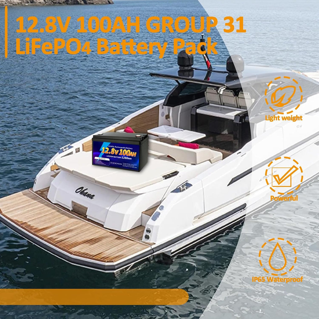 12V 100Ah LiFePO4 Battery, Group 31 Lithium Iron Phosphate Battery, 100A BMS Low-temp Protection 15000 Deep Cycles