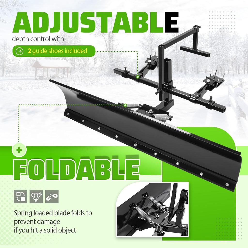 60 In Universal Snow Plow Blade Compatible with Zero Turn Mower Snow Plow 5FT Wide Steel Powder Coated Adjustable