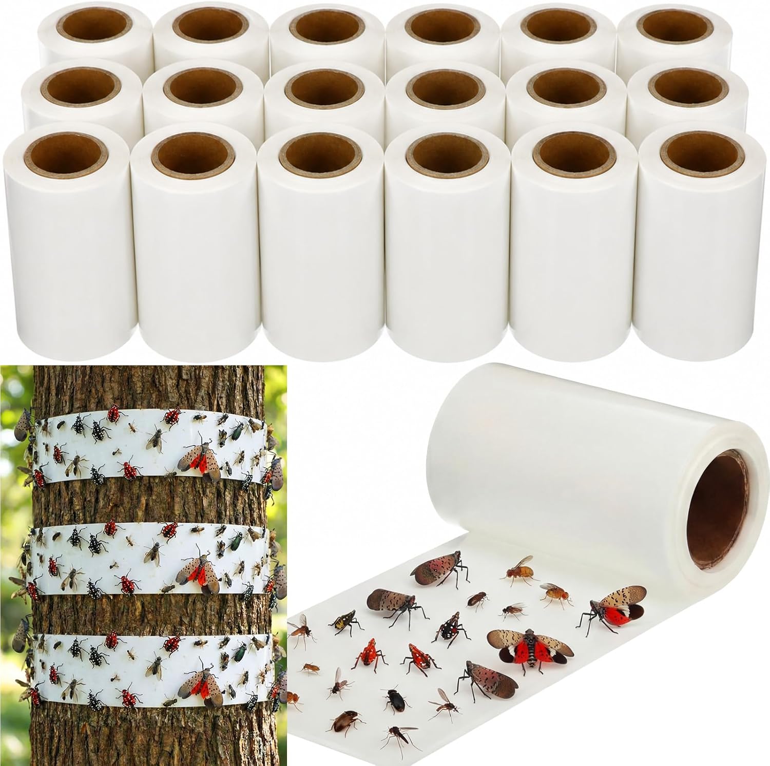 18 Rolls Spotted Lantern Fly Traps Ant Insect Barrier, 30 ft Each, Outdoor Fly Tree Tape Trees Wrap Spotted