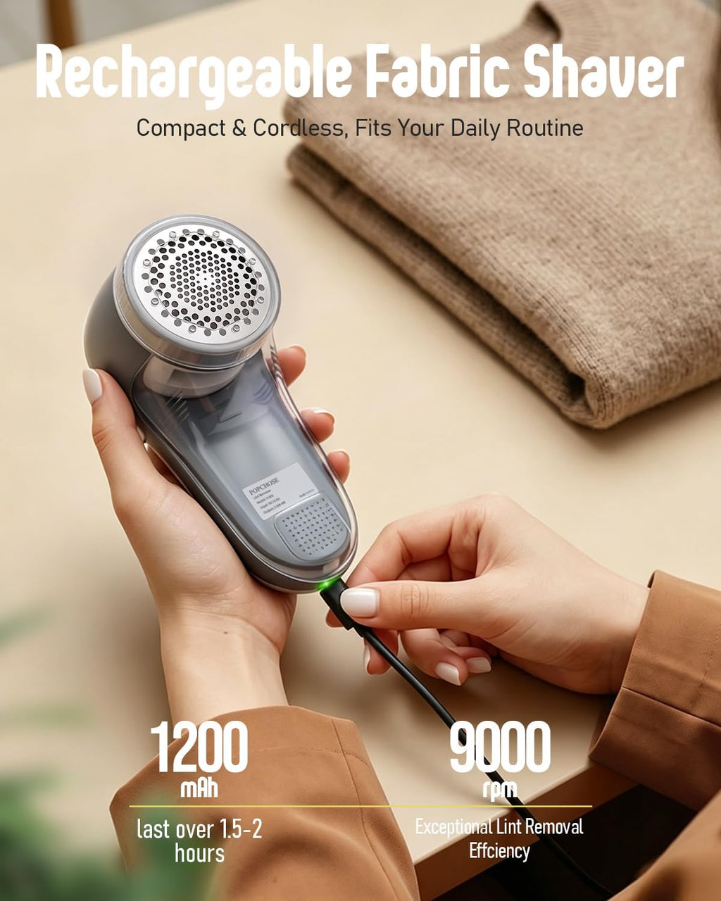 Fabric Shaver, Lint Shaver with 6-Leaf Blade, Rechargeable | Lint Remover with Type-C Fast Charing Port, Sweater