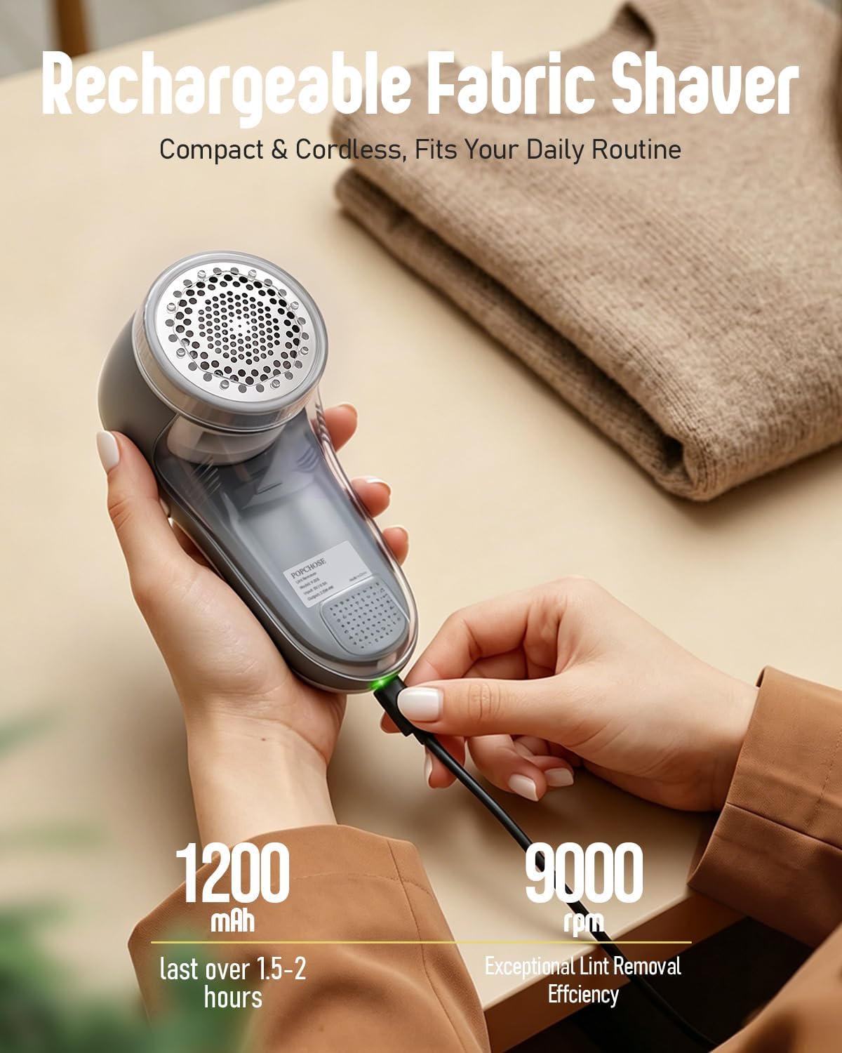 Fabric Shaver, Lint Shaver with 6-Leaf Blade, Rechargeable | Lint Remover with Type-C Fast Charing Port, Sweater