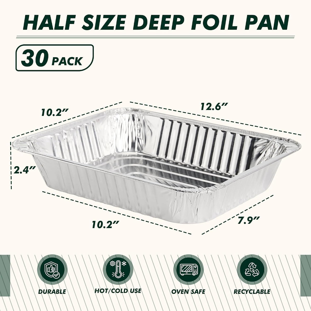 9x13 Aluminum Foil Pans 30 Pack, Disposable Baking Pan for Roasting