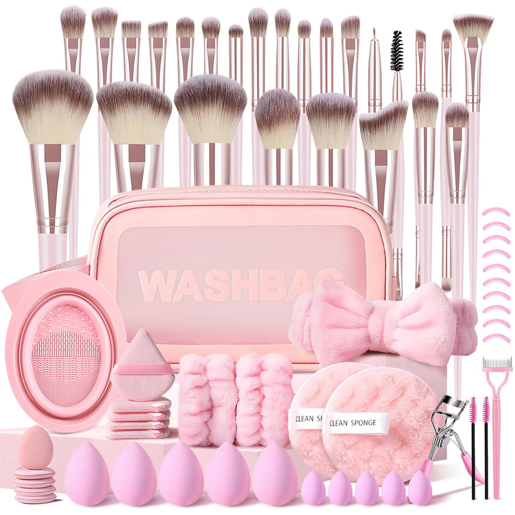 Pink Makeup Brushes Set Professional 66Pcs with Case Premium Synthetic for Foundation Concealer Blush Eyeshadow