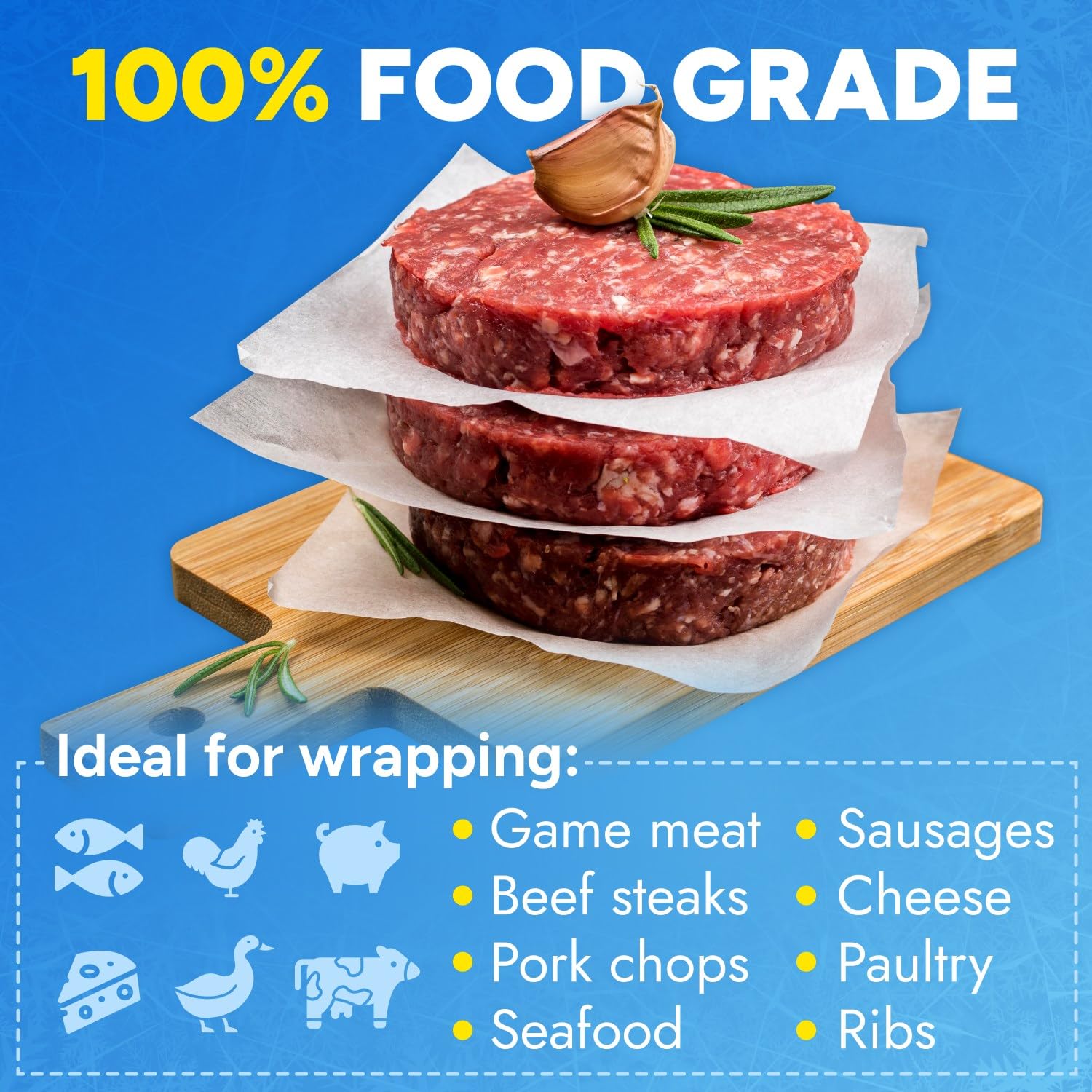 18" x 13200" (1100') Made in USA White Freezer Paper Roll – Moisture-Resistant Wrap, Prevents Freezer Burn, Keeps