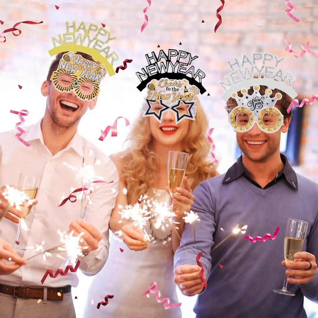 36 Pieces New Years Eve Party Supplies 2026 Happy New Year Decorations Include 12 Headband Tiaras 12 Noise Makers and