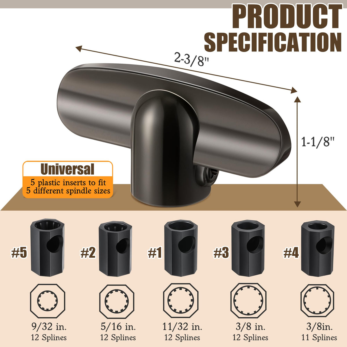 8 Pack Universal Tee Crank Casement Window Handles, Satin Bronze