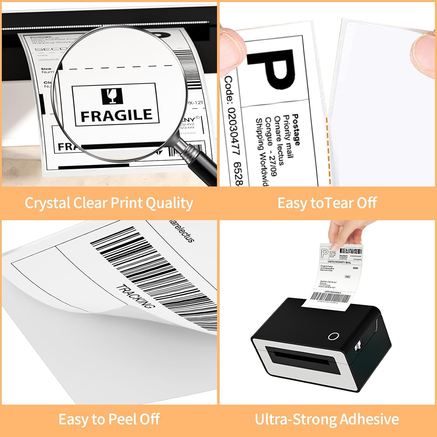 2 Rolls 4" x 6" Direct Thermal Printer Label, 250 Labels/Roll, Total 500 Thermal Shipping Labels, Strong Adhesive