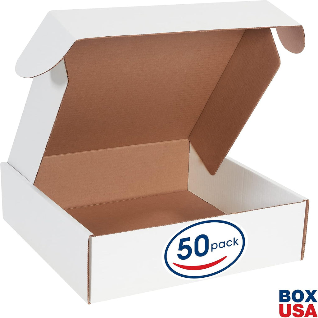 14" Deluxe Shipping Boxes 14"L x 14"W x 4"H, 50-Pack - White Box Mailers for Packaging, Storage, Gifts or Bulk