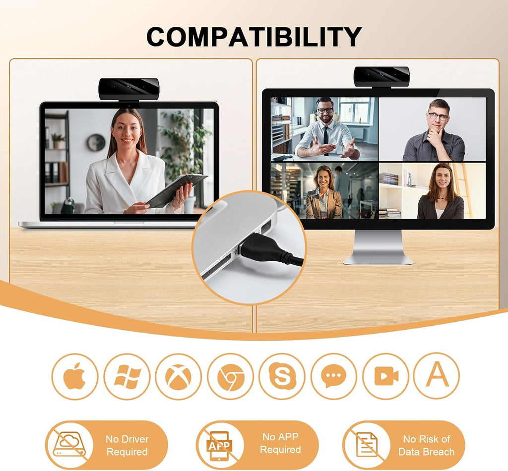 1080P Webcam with Microphone, Full HD Video Calling Web Camera, HD Light Correction Streaming Webcam for