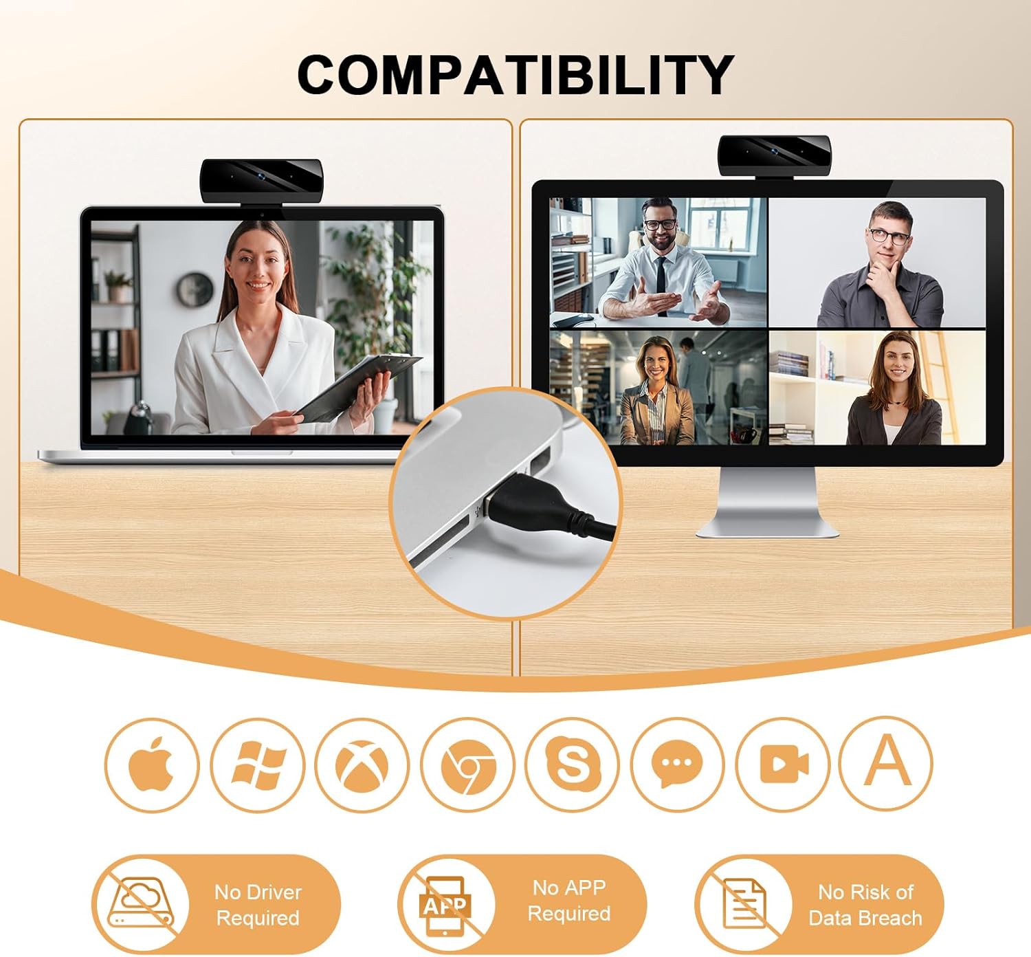 1080P Webcam with Microphone, Full HD Video Calling Web Camera, HD Light Correction Streaming Webcam for