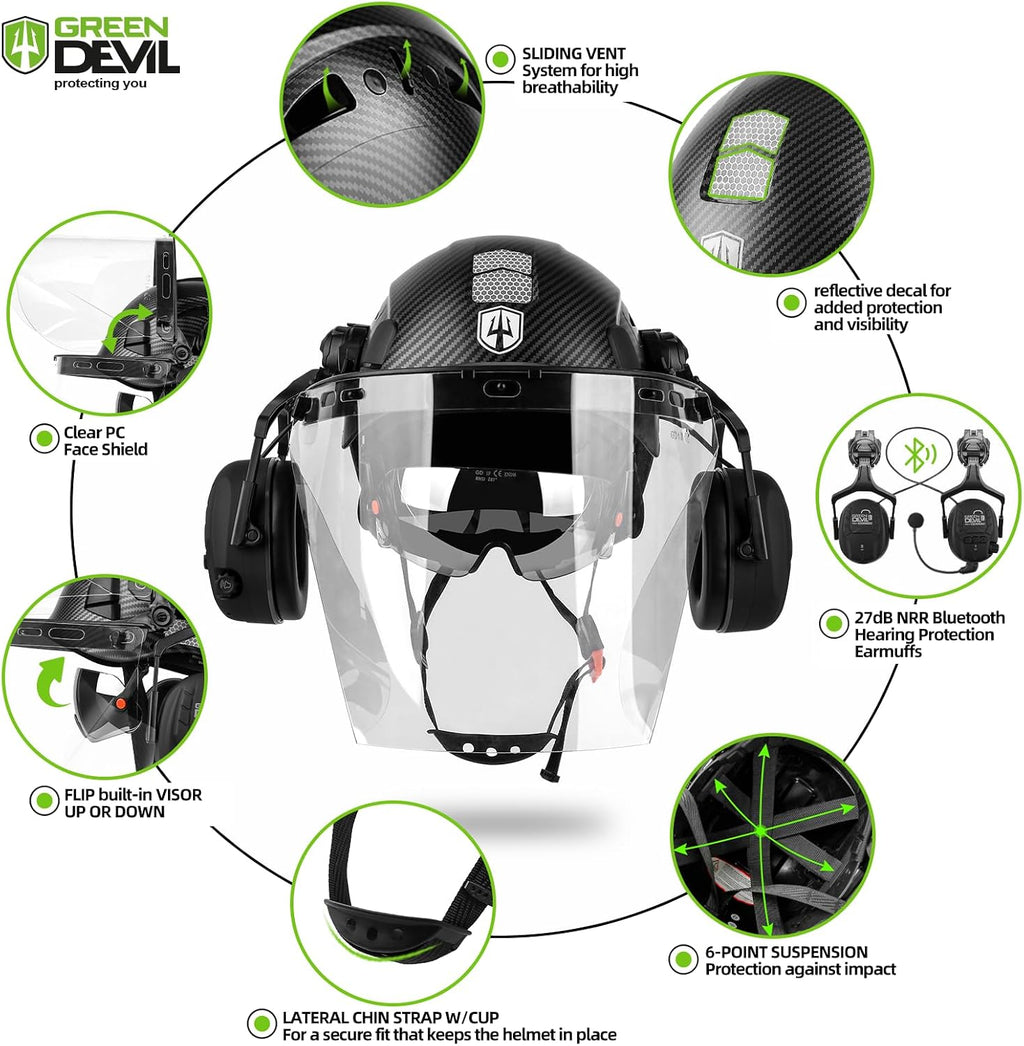 Forestry Chainsaw Safety Helmet with Bluetooth Ear Muffs Arborist Helmet Hard Hat with Built-in Visor Face Shield 5