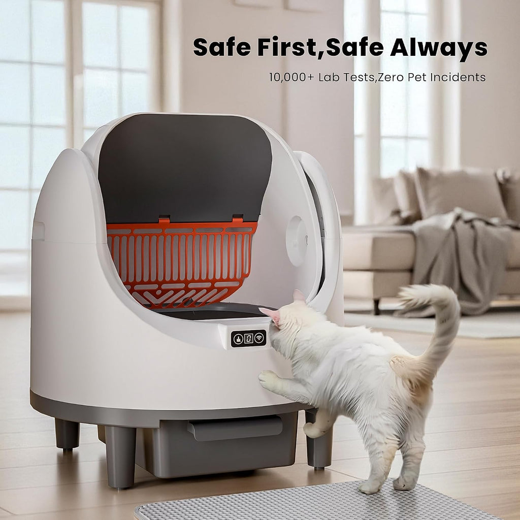 Self Cleaning Litter Box, Large Capacity Automatic Litter Box for Multiple Cats, App Control, Safety Sensors, 2 Rolls