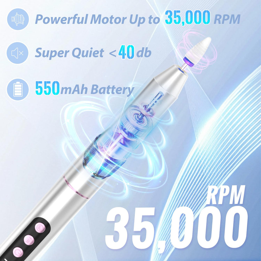 Cordless Electric Nail Drill with UV LED Nail Lamp Charging Base | Nail Drill Machine 35000 RPM Professional Manicure