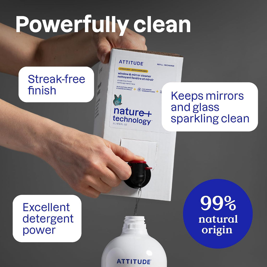 ATTITUDE Glass & Window Cleaner Spray, EWG Verified, Citrus Zest, 27 fl oz