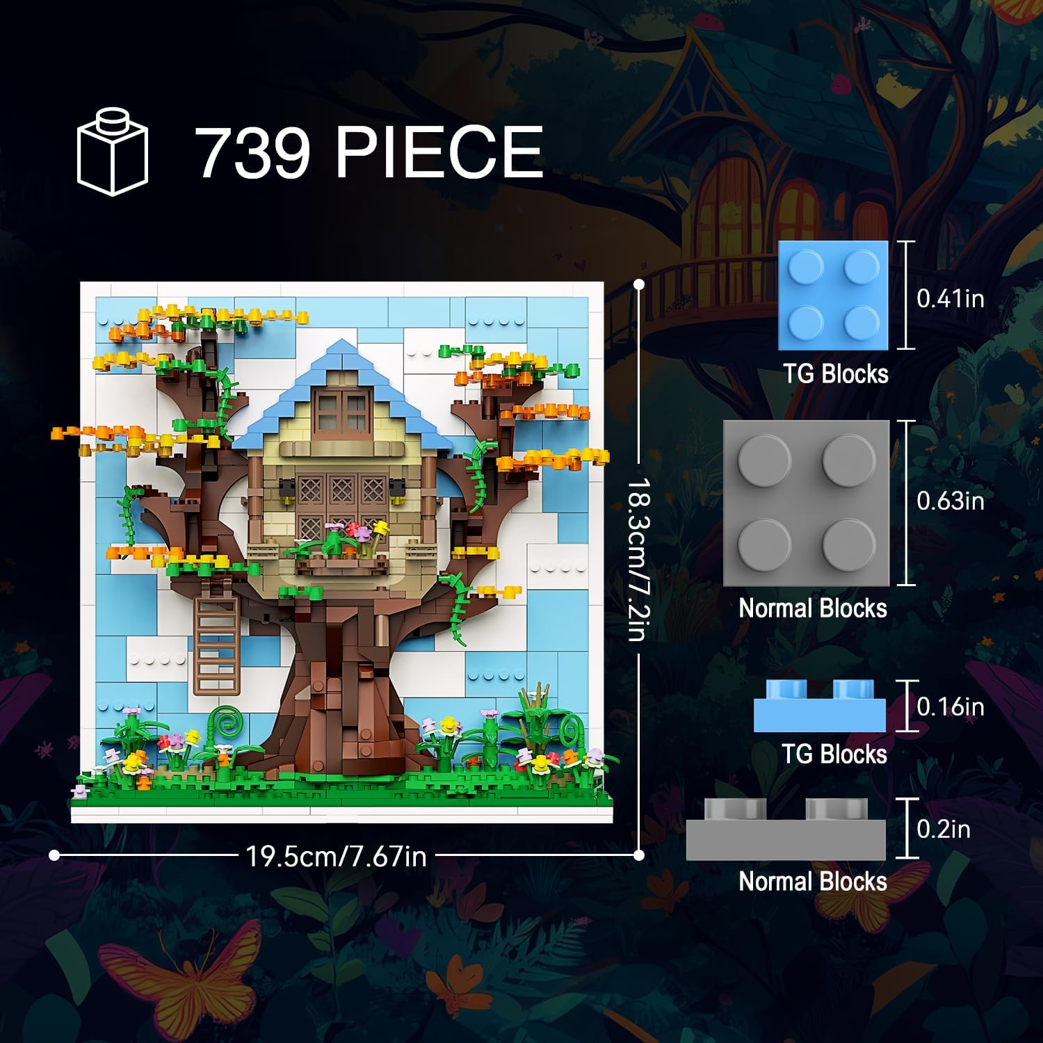 Micro Brick Eif Tree House Building Set, 3D Wall Art Home Office Decoration or Table Display, Creative Building Craft