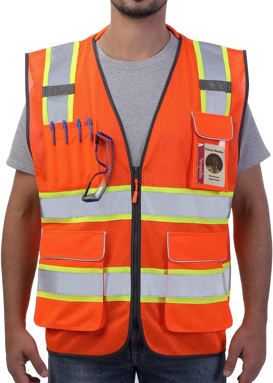 Hi Vis Reflective Safety Vest for Men Women Orange Mesh/Yellow XL | High Visibility Construction Work Vest with