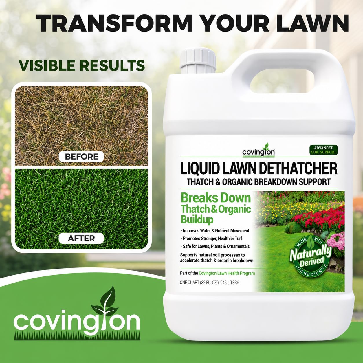 Covington Liquid Lawn Dethatcher (32oz) – Liquid Aerator Concentrate & Humic Thatch Remover, Soil Softener & Grass