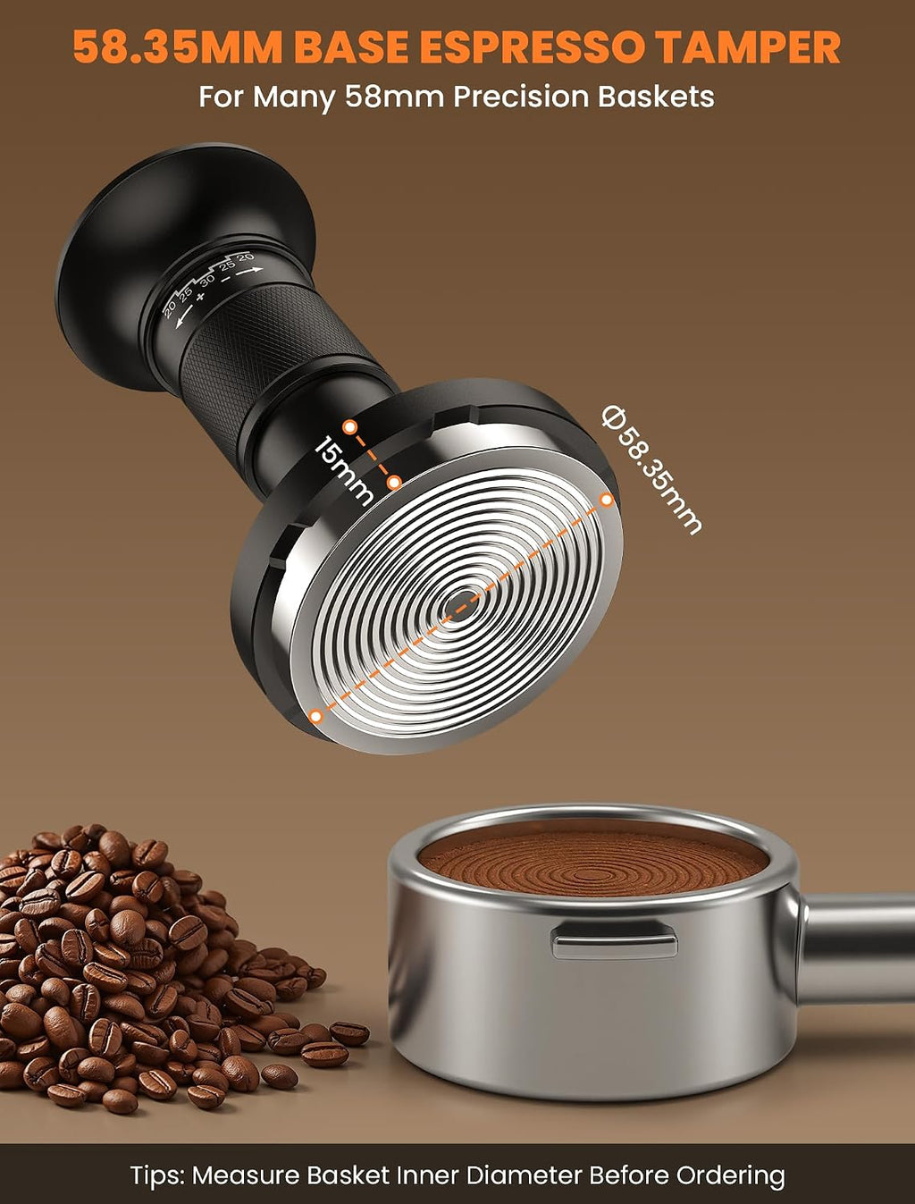 58.35 Espresso Tamper, Coffee Tamper for 58mm Precision Baskets | Spring Loaded Tamper with Click Feedback