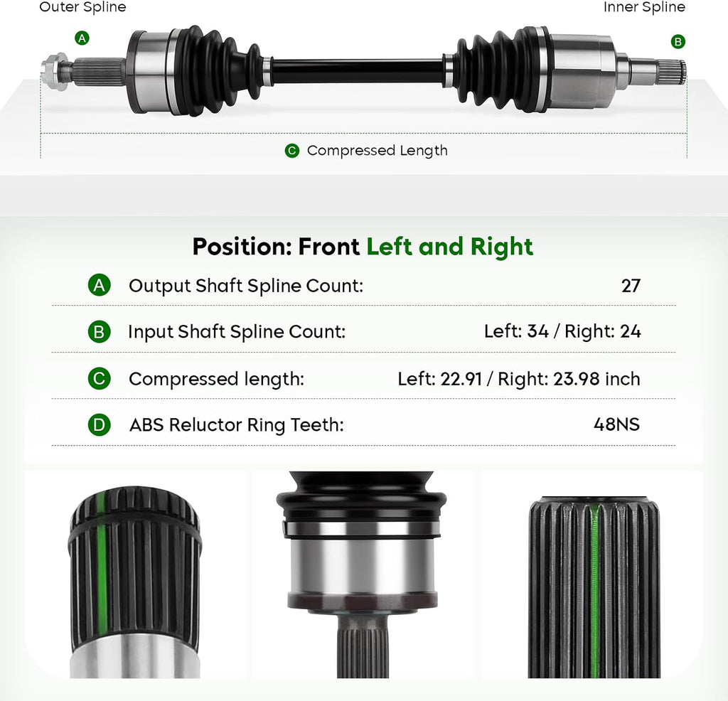 Pair (2) Front CV Axle Shaft Assembly (AWD Only) Fit for Dodge Charger 2007–2020, Challenger 2018–2020 & Magnum 2005–2008, Chrysler 300 2005–2020, Left and Right Side