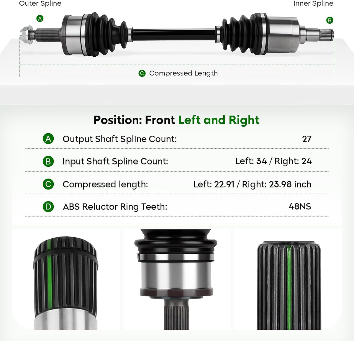 Pair (2) Front CV Axle Shaft Assembly (AWD Only) Fit for Dodge Charger 2007–2020, Challenger 2018–2020 & Magnum 2005–2008, Chrysler 300 2005–2020, Left and Right Side
