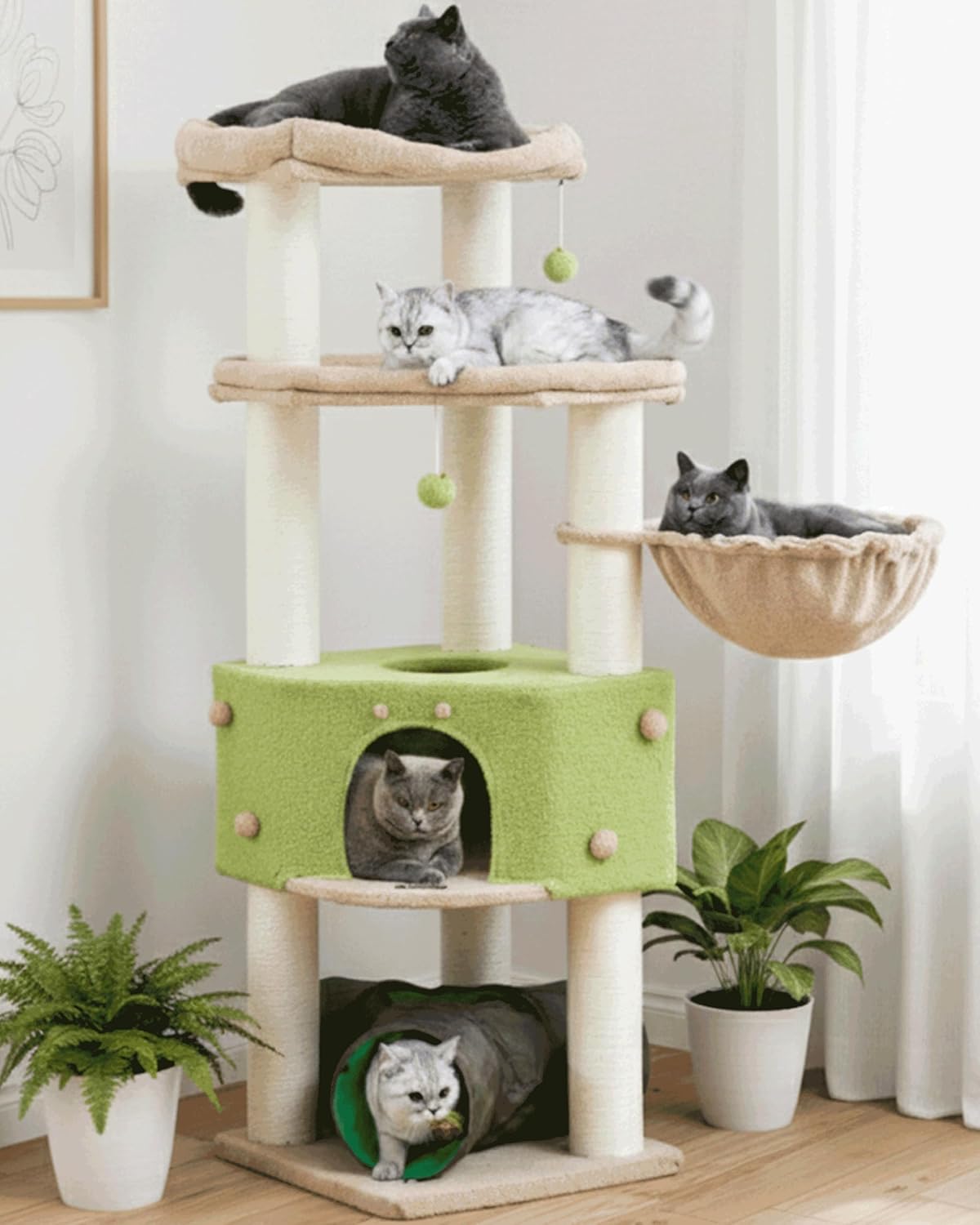 Cat Tree Tower for Large Cats Adult - 60 Inch XXL Sturdy Heavy Duty Extra Wide Scratching Posts (φ4.4in) Condo