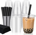 100 Sets 16oz Clear Plastic Cups with Lids & Wide Boba Straws