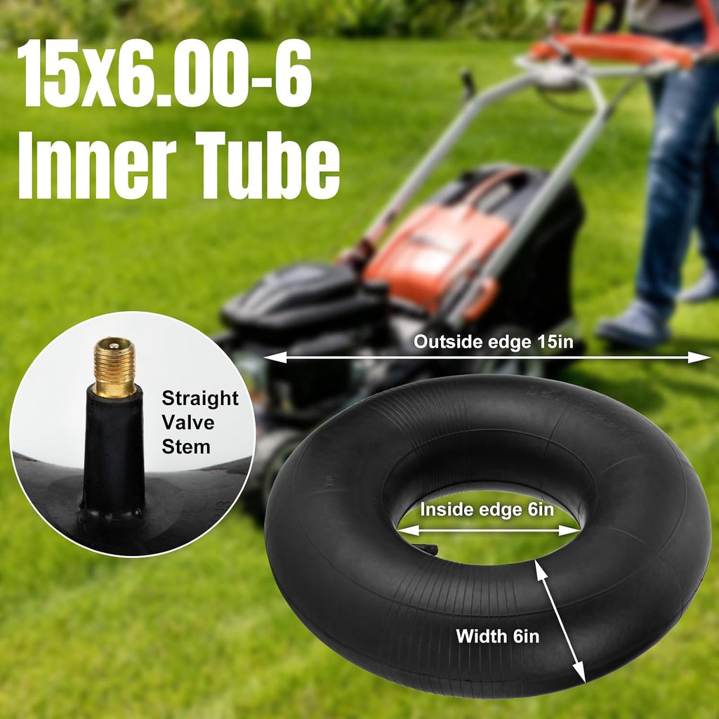 15x6.00-6 Inner Tubes with TR-13 Straight Valve Stem, 2 Pack | Heavy Duty 15x6-6 Replacement Lawn Mower Tire Inner