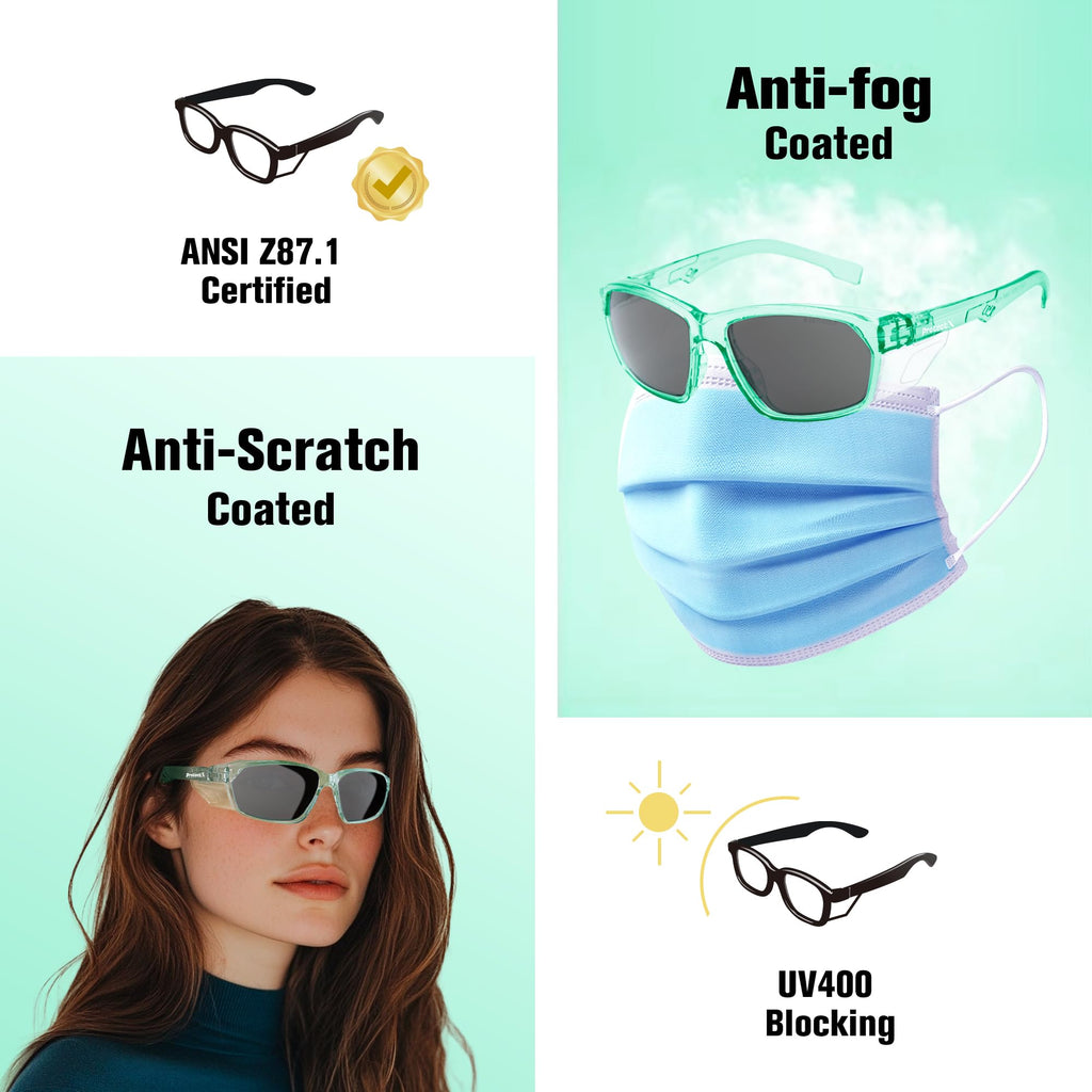 Stylish Safety Glasses Anti-Fog Scratch Jade Tinted Smoke - 2PC